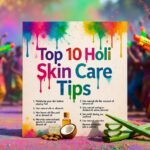 Top 10 Holi Skin Care Tips 2026 - Vibrant festival scene with natural oils, aloe vera, and colorful gulal for safe Holi celebration and glowing skin