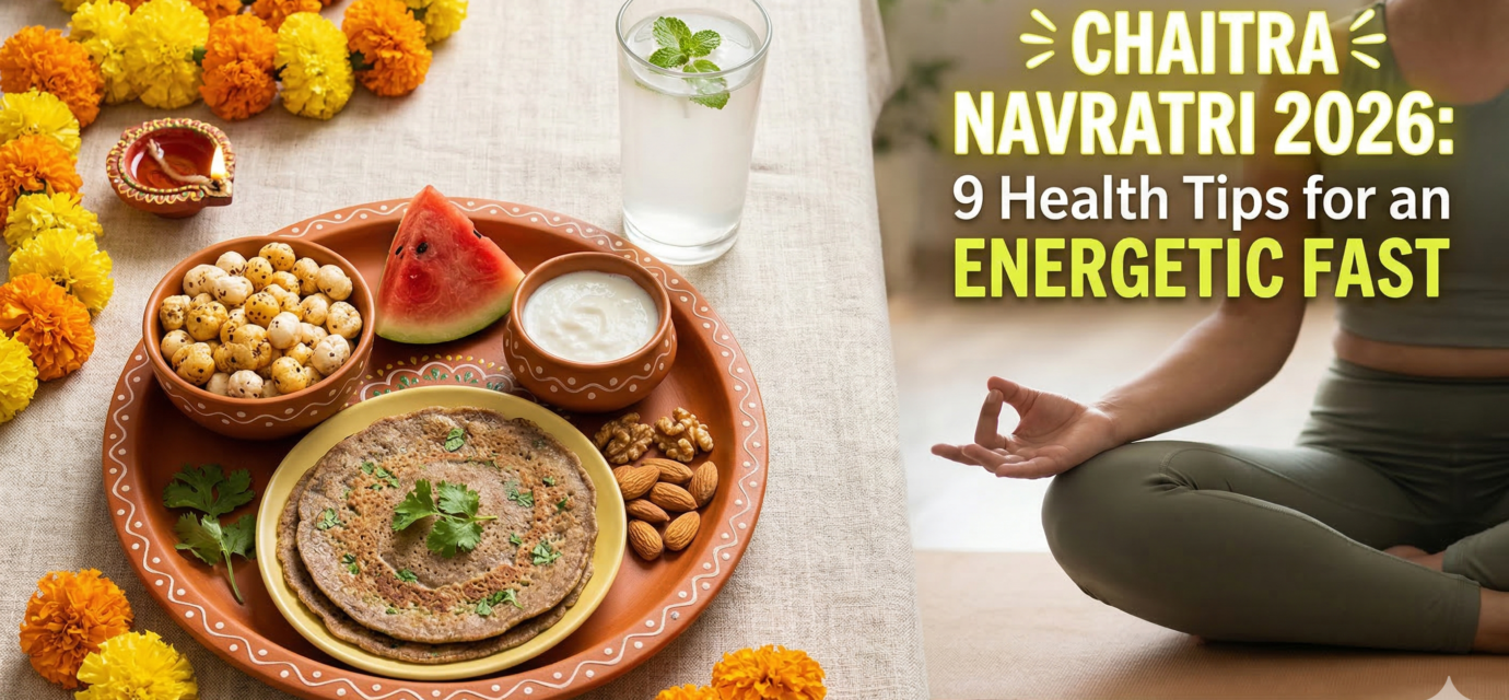 Healthy Sattvik fasting thali with Kuttu roti, makhana, and curd for Chaitra Navratri 2026 health tips.
