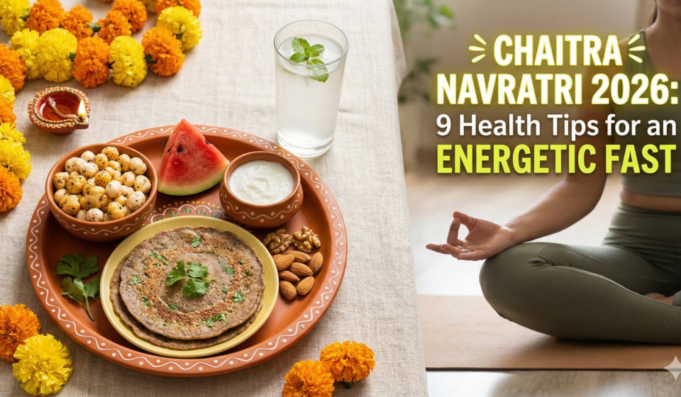 Healthy Sattvik fasting thali with Kuttu roti, makhana, and curd for Chaitra Navratri 2026 health tips.