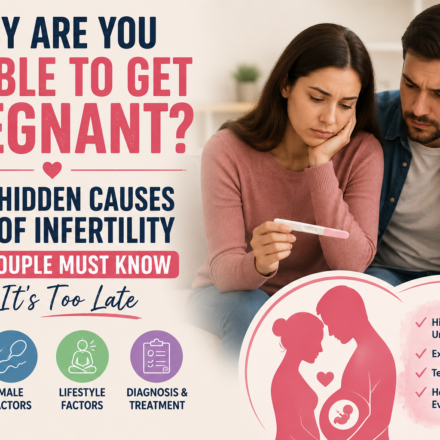 Couple struggling with infertility while holding a pregnancy test, highlighting 25 hidden causes of infertility and fertility challenges.