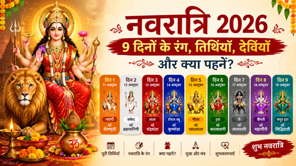 Navratri Colours 2026 – नवरात्रि के नौ रंग, तिथियाँ और माँ दुर्गा के नौ स्वरूप